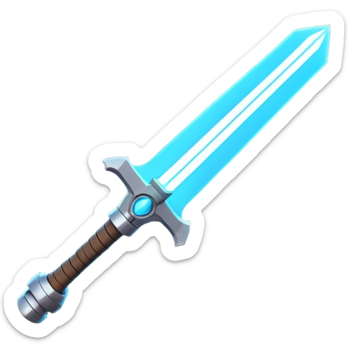 Clash of Clans aesthetic: Cinematic heroic light sabre Emoji, rendered in a 3D vector-style similar to standard emojis with minimal shading and bold, simplified shapes. A compact, vibrant energy blade with a neon-hued, glowing edge and futuristic hilt, softly glowing with a radiant cosmic charm. Simplified yet unmistakably iconic, highly detailed and consistent, glowing with a soft pulsating brilliance and high shine. Stylized with a touch of interstellar elegance and a soft glowing outline, capturing the essence of a legendary energy blade with a friendly, playful manner! sticker