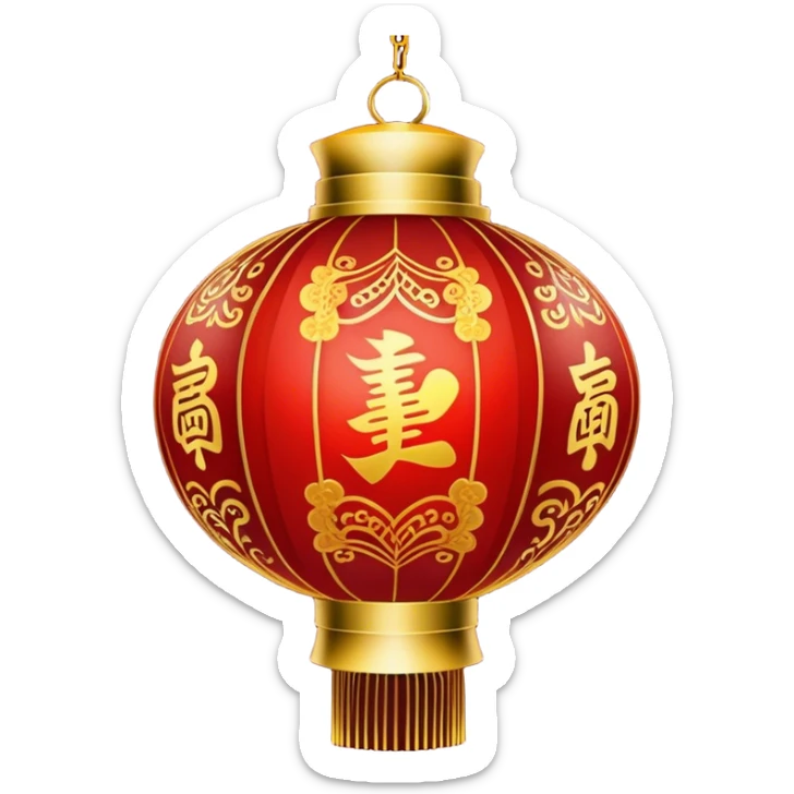 Chinese New Year red lantern – Cinematic Realistic Chinese New Year Red Lantern, depicted as an exquisitely crafted lantern adorned with intricate red and gold patterns, softly glowing against a dark background with subtle calligraphic details, evoking festive warmth and tradition. sticker