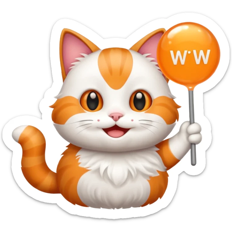 make me a cartoon cat, with some kind of sign or something with the text ‘W Bubble’ on it sticker