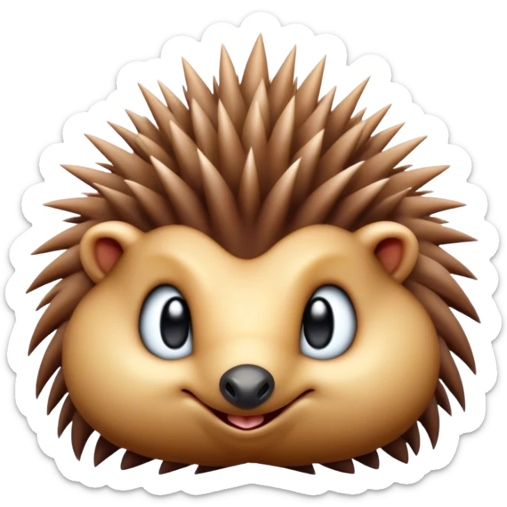 Cinematic Cute Echidna Portrait Emoji, Head tilted playfully and inquisitively, featuring a fuzzy, spiky fur with an adorably scrunched face and a cute, pointed snout, round, sparkling eyes filled with gentle curiosity, Simplified yet irresistibly adorable features, highly detailed, glowing with a warm, friendly glow, high shine, affectionate and quirky, stylized with a touch of natural whimsy, bright and endearing, soft glowing outline, capturing the essence of a mischievous yet loving echidna, so playful it feels like it could nuzzle out of the screen into your arms! sticker