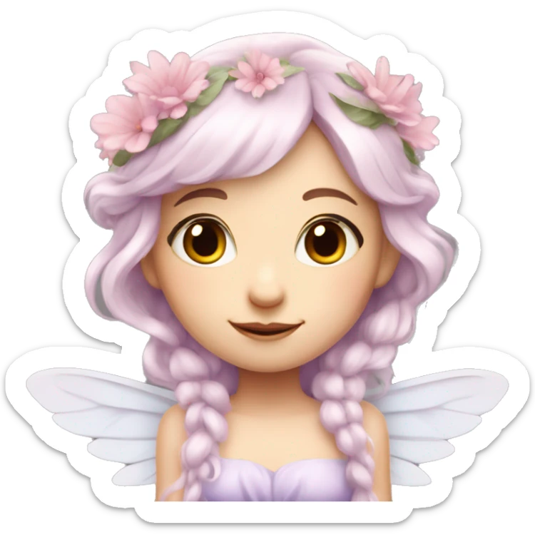 Beautiful, flower fairy, white long, light pink hair, big wings, fair skin, light violet eyes  sticker