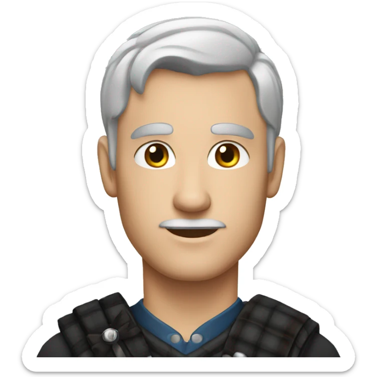 man in kilt with gray blue eyes,gray hair, black shirt sticker