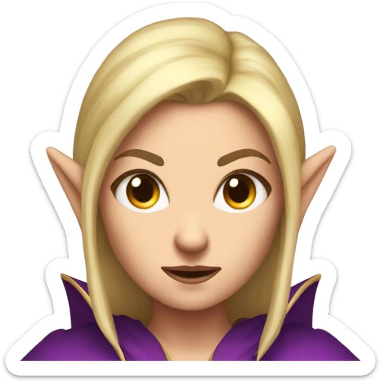 Noble female Elf with Elf ears and blonde hair and purple robes angry sticker