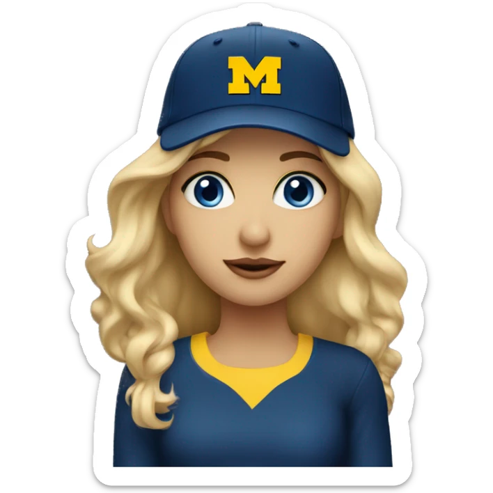 Blonde girl with blue eyes wearing University of Michigan hat sticker