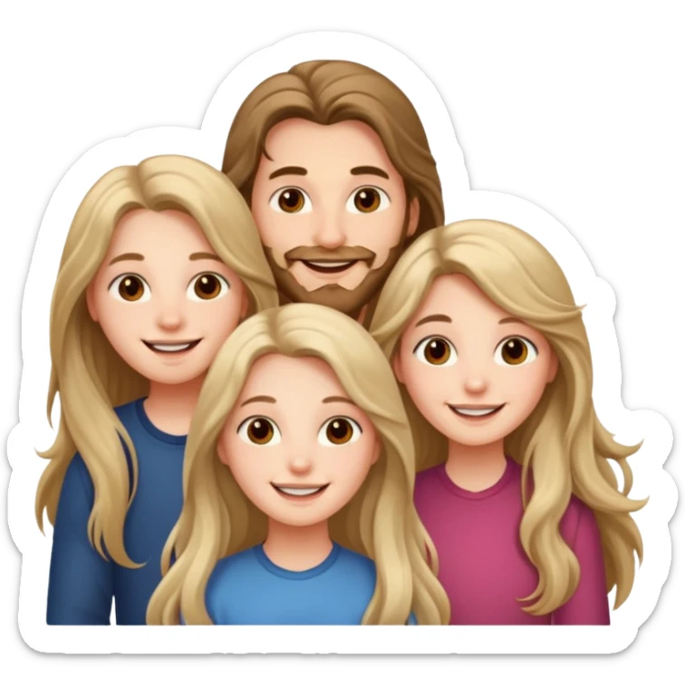 3 loving friends, 1 man and 2 girls with long hair sticker