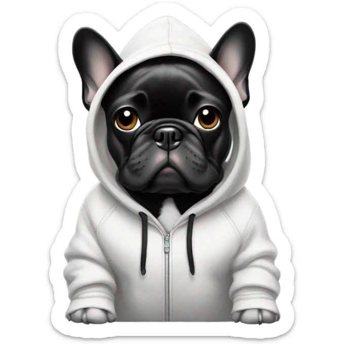 Black and white French bulldog wearing hoodie  sticker
