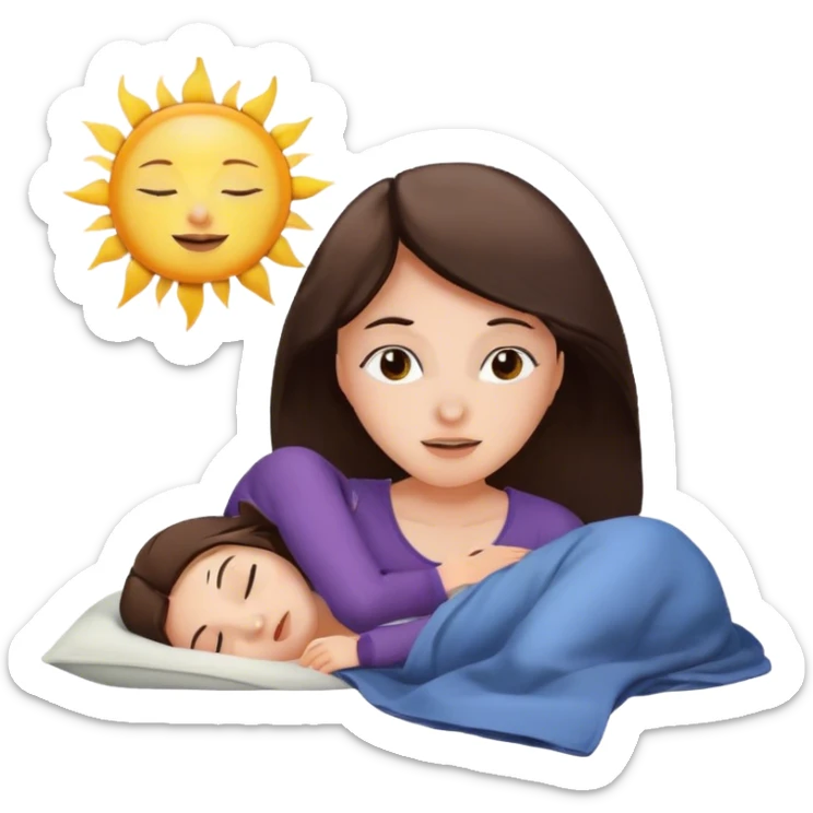 brunette girl waking up in the morning with sun sticker