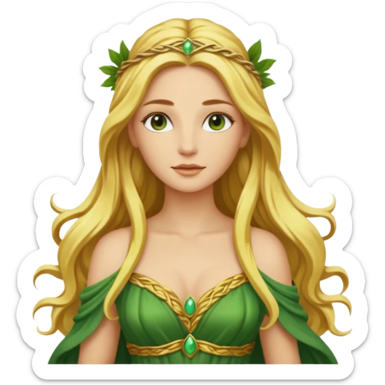 Ceres, Harvest Goddess from Rome Mythology with long golden blonde hair, green and yellow outfit, sticker