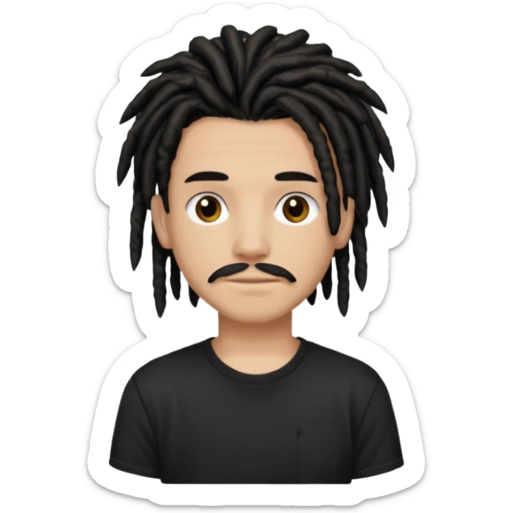 light brown teen with black dreads and brown eyes that has a small mustache stubble sticker