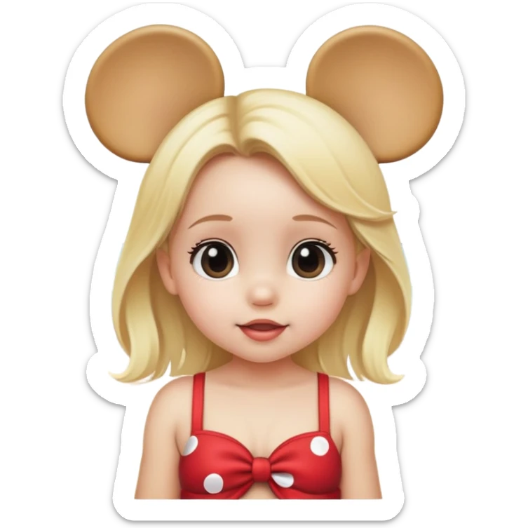 Baby girl with blonde hair with Mickey Mouse ears on the beach  sticker