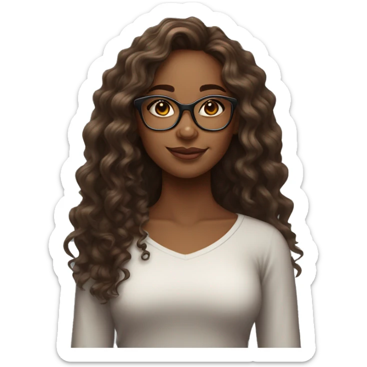Brown skin girl with glasses long curly hair an highlights  sticker