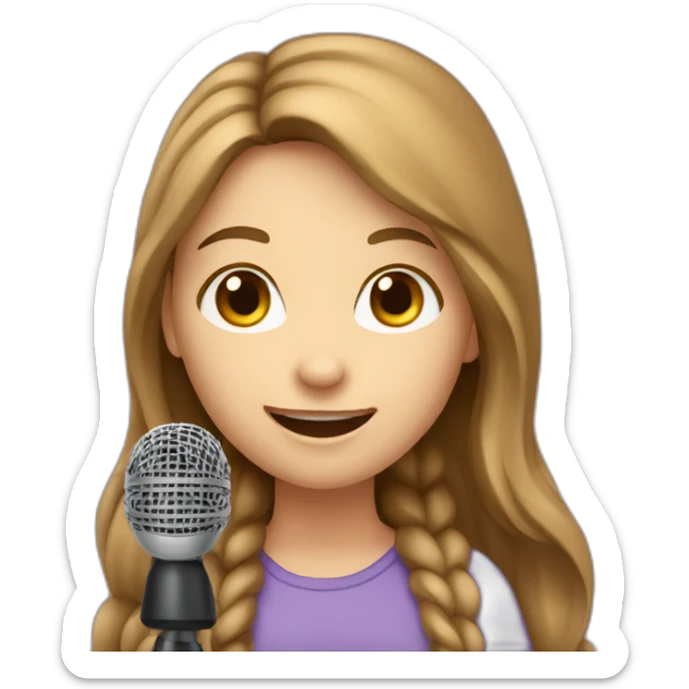 Caucasian girl with long Brown hair holding a michophone singing happy sticker