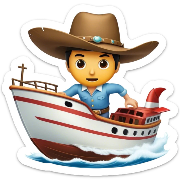 Living aeroplane with a giant cowboy hat running away from a big scary boat sticker