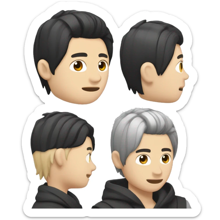 white skin color japanese man with black anime hair, make it from shoulders and create only one emoji sticker