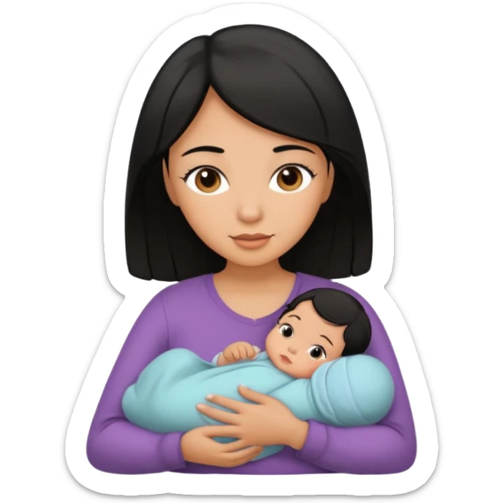 mom holding newborn baby girl with brown eyes tan skin and black hair and blue eyes newborn girl baby tan skin black hair sticker