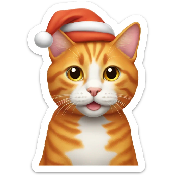 A orange cat wearing a Santa hat sticker