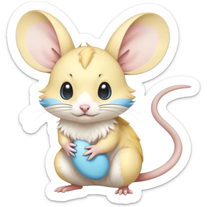 Yellow white and cyan-blue Gerbil-Jerboa-Minccino-Emolga-Pachirisu-Pokémon-Fakémon-hybrid-fusion-creature  sticker