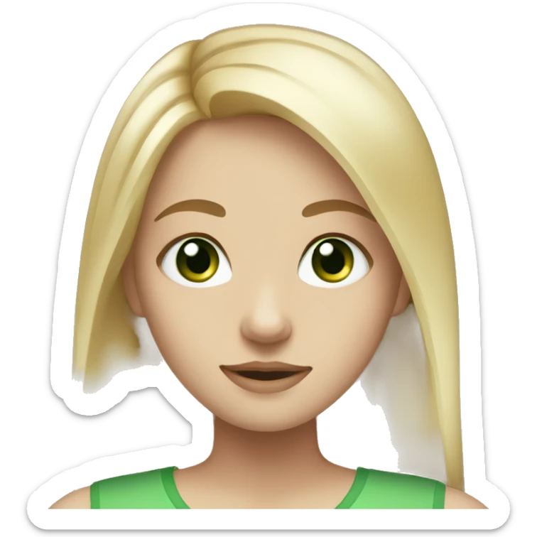 girl, straight blonde hair, green eyes, white skin sticker