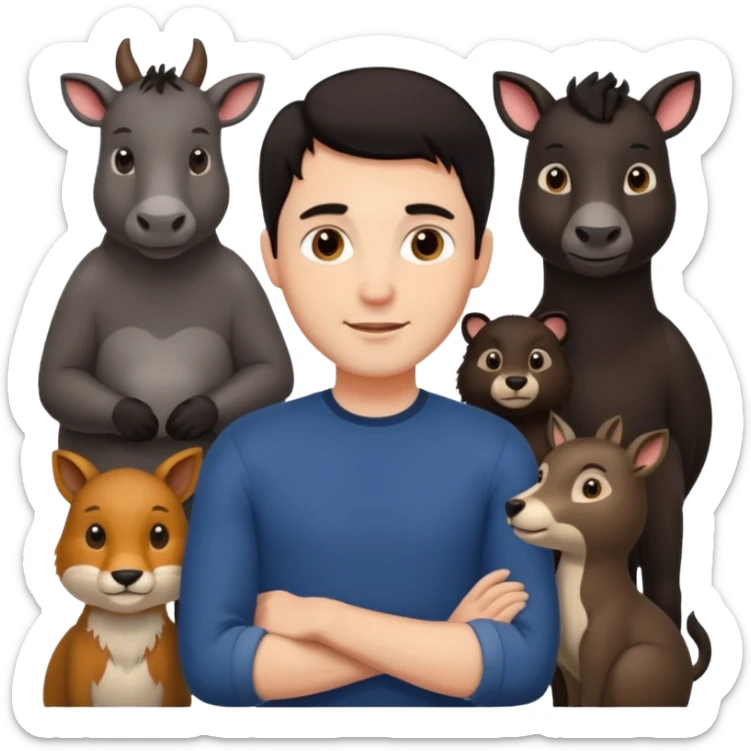 GRANJERO PIEL CLARA Y PELO OSCURO CON ANIMALES A SU ALREDEDOR QUE SEA HOMBRE sticker