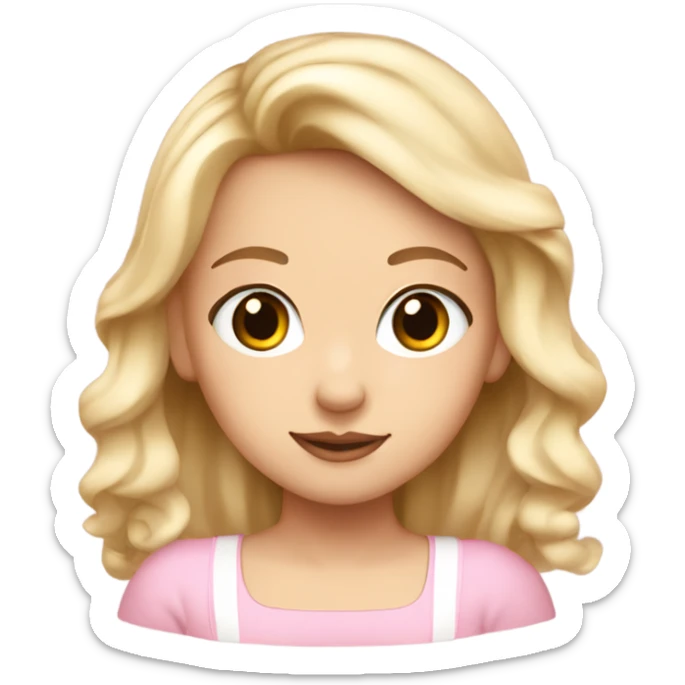 A girl with blond hair and brown eyes a baby pink bow im her hair and a Withe  tang top on sticker