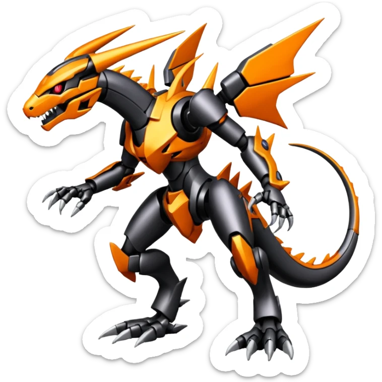 Cool Futuristic Black Orange Cyber-Digimon-Fakemon-Guilmon-Salazzle-Wargreymon-Mecha-fusion (full body) sticker