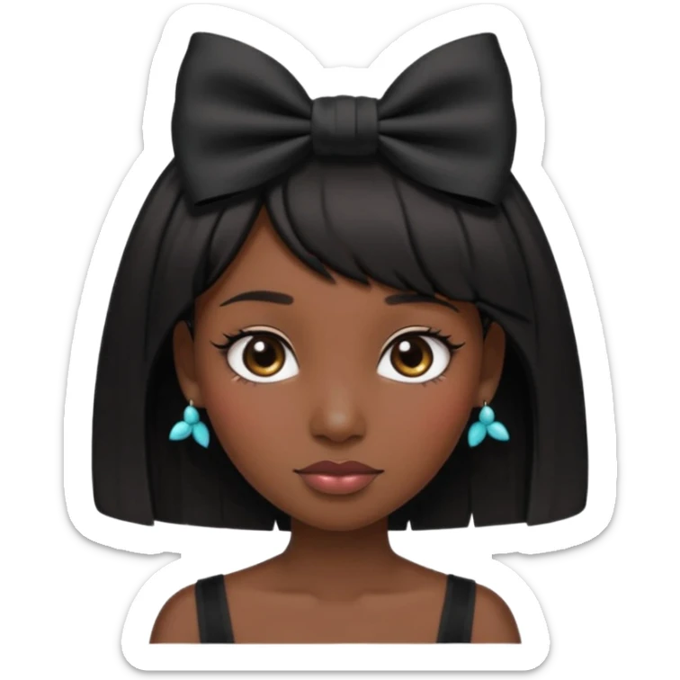 Adult woman with black cute  cut with a black top and a bow on her head with long lashes sticker