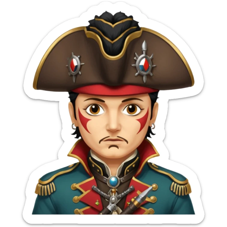 Adam Ant  painted with Indian war colors  is wearing a Hungarian Hussar'S JACKET, holds two firelocks-steam punk in his hands sticker