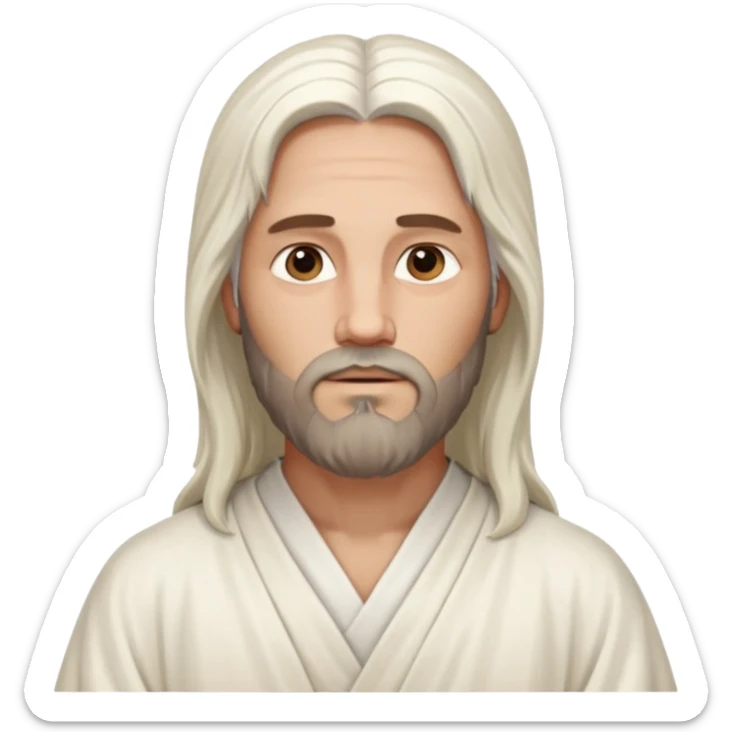 Jesus, Son of God from Gods and Goddesses with long white hair and beard, white outfit sticker