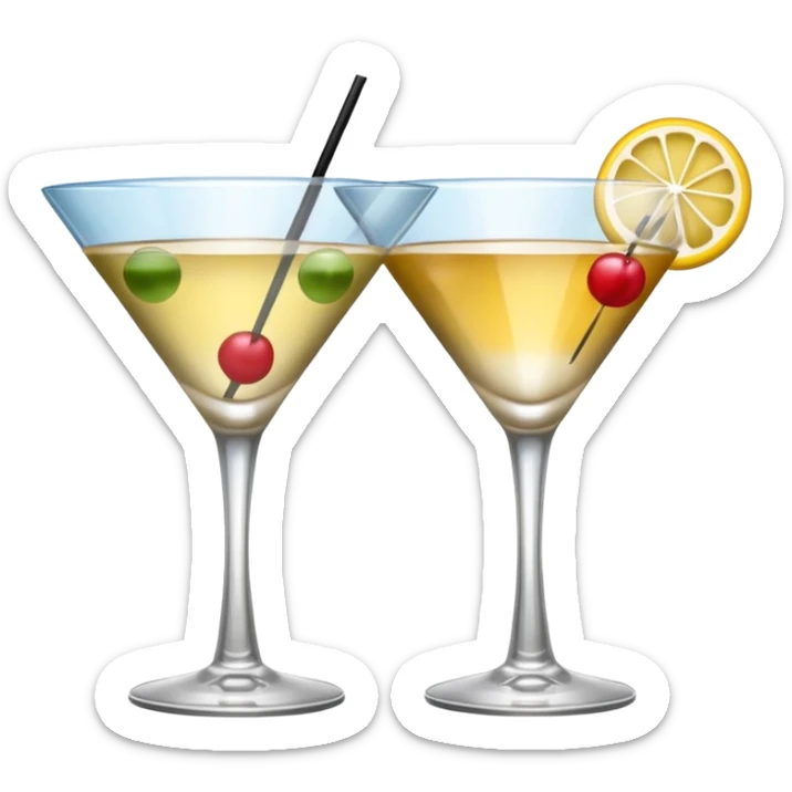 two realistic glasses of cocktail in emoji style, one coupe glass and one martini sticker