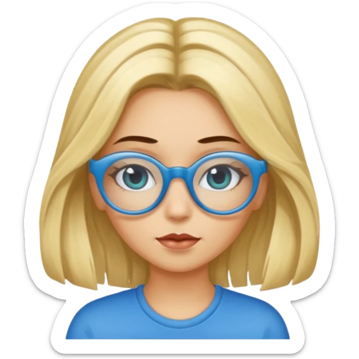 ragazza bionda con capelli lunghi, con occhiali tartarugati, occhi azzurri che lavora al pc sticker