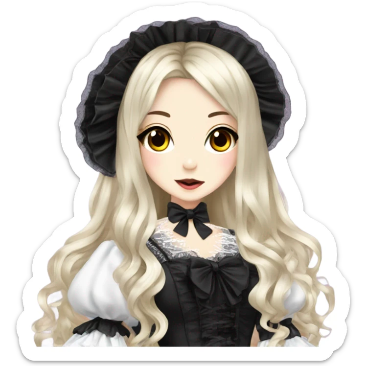 hime gyaru girl, victorian dress, black hair, vampire  sticker