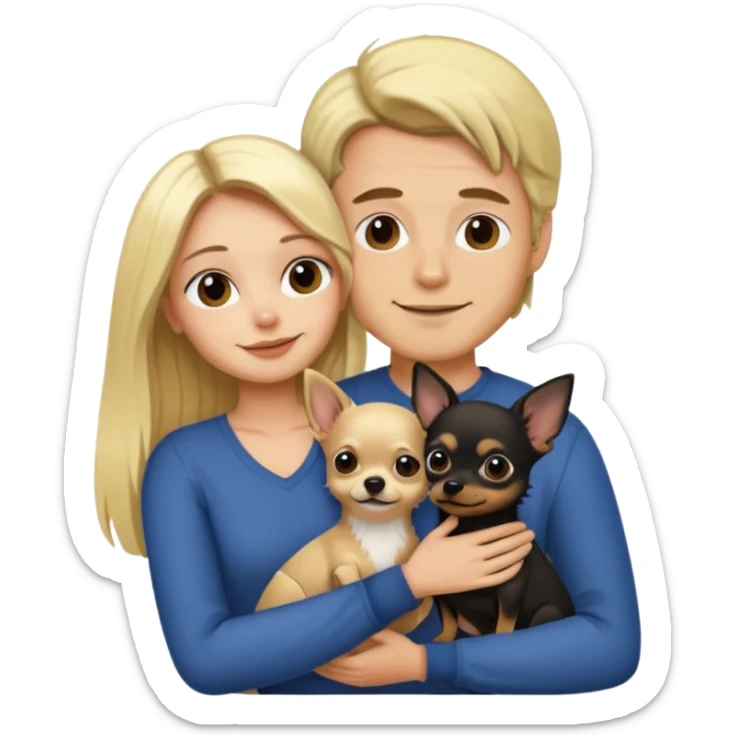 Hombre con pelo largo rubio chica de pelo castaño oscuro  y chihuahua negro amor sticker