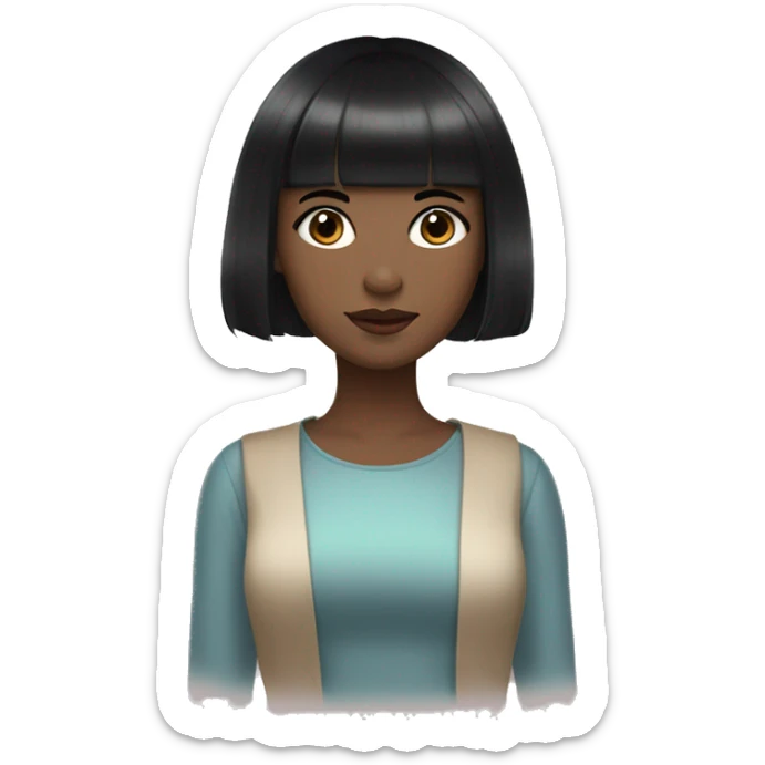 Girl with short black hair with bangs, with pale skin, with big brown eyes, with full lips, with blushed cheeks  sticker