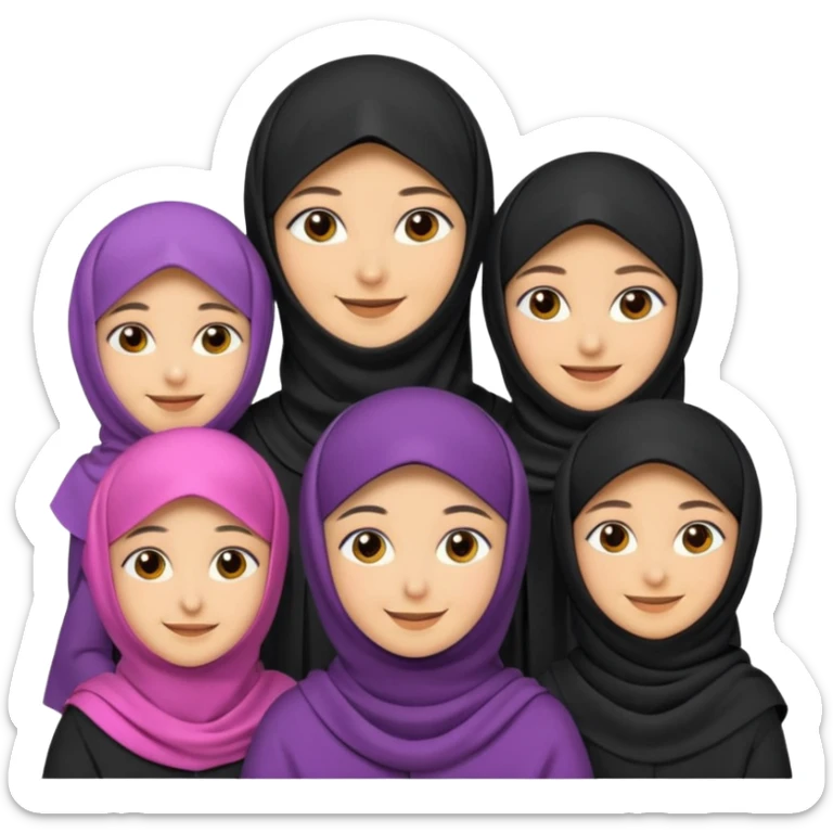muslim family emoji , with the women wearing niqab, niqab = face cover sticker