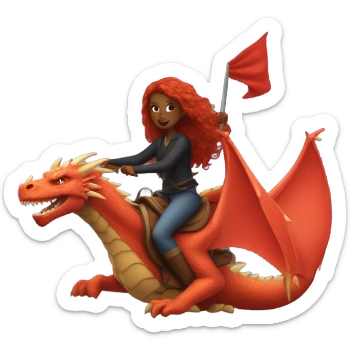 red head long hair girl on dragon protecting a black woman sticker