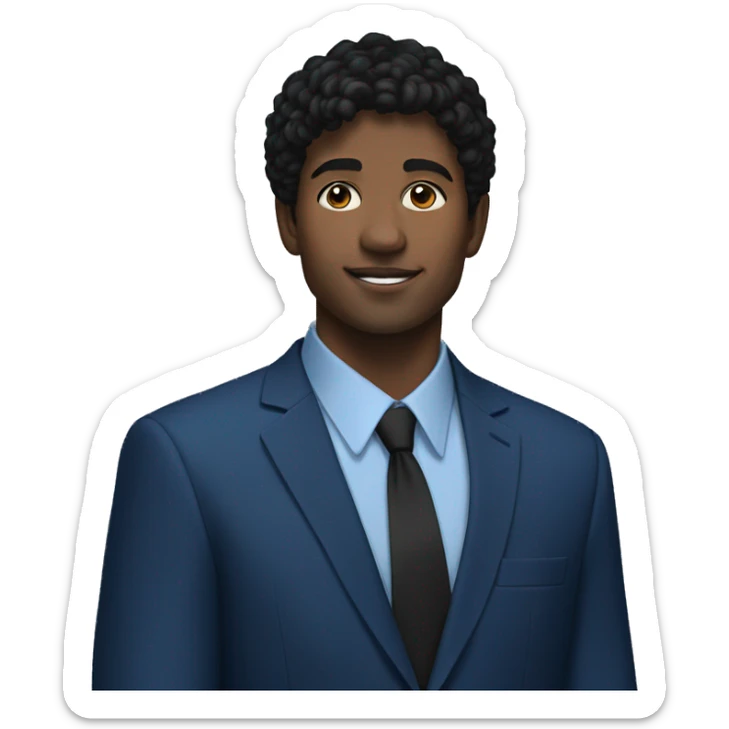 26 year old male portrait, small yes, black hair, blue suits sticker
