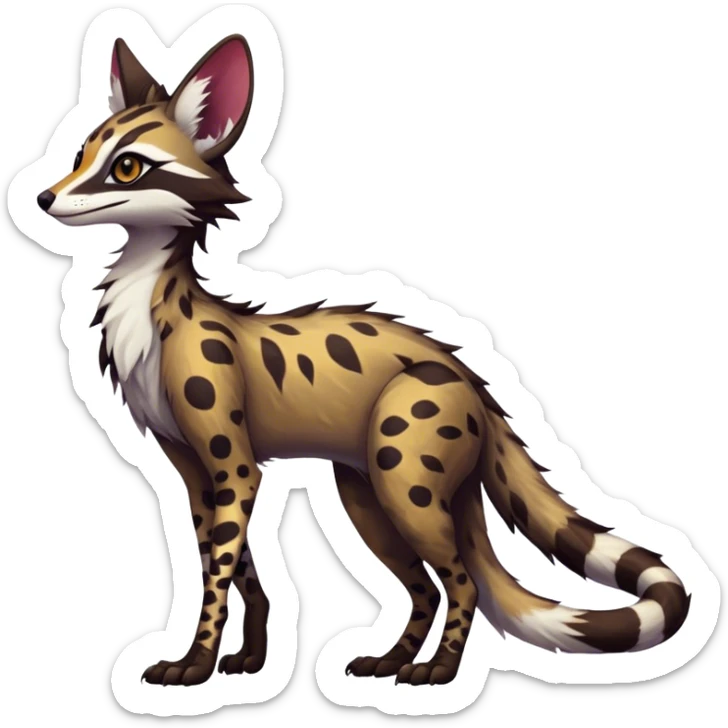 Feral Rare Fantasy dark vibrant warm-colored Vernid-Sergal-Genet-species by LiLaiRa, random markings, tufted ears, full body, 4 legs sticker