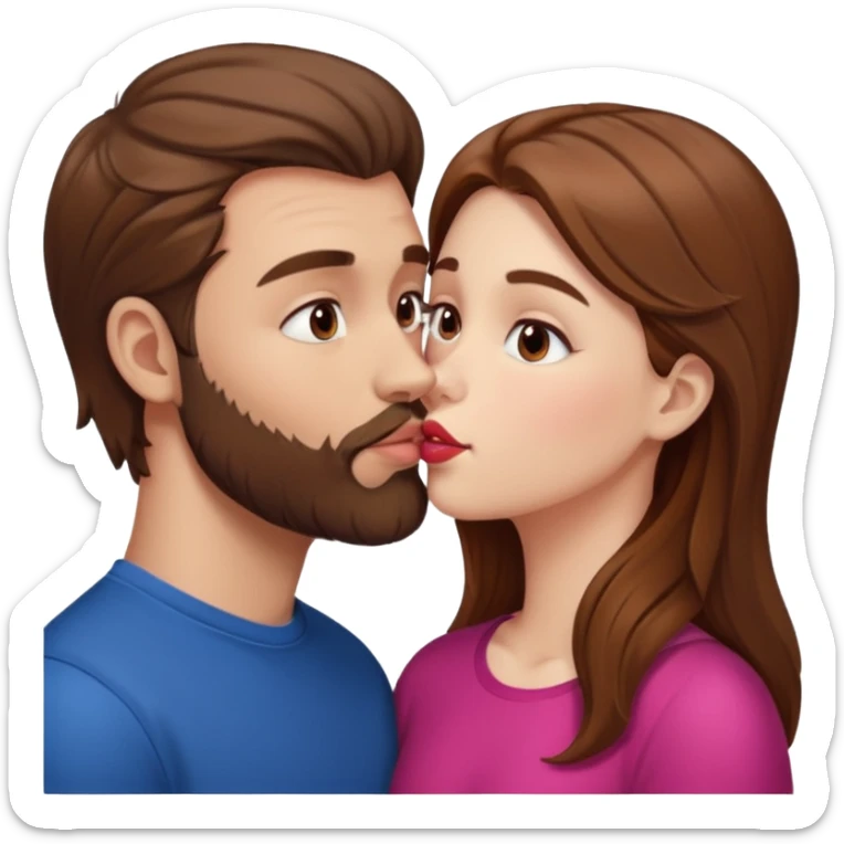 White man with brown hair and beard kissing lips with a white girl with brown hair sticker