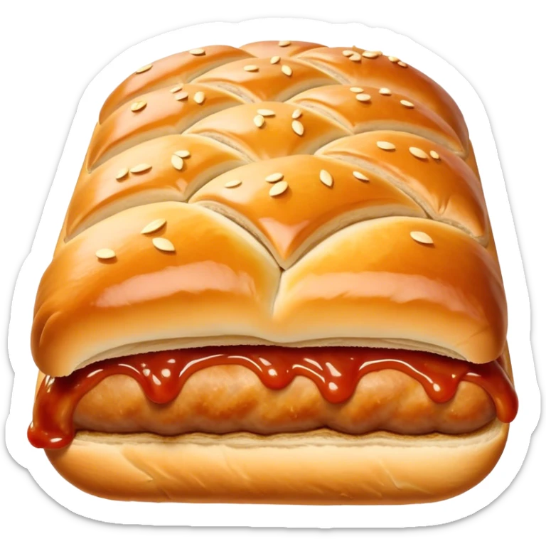 cinematic-realistic-sausage-roll-dish-emoji, with a squeeze of tomatoe sauce on top sticker