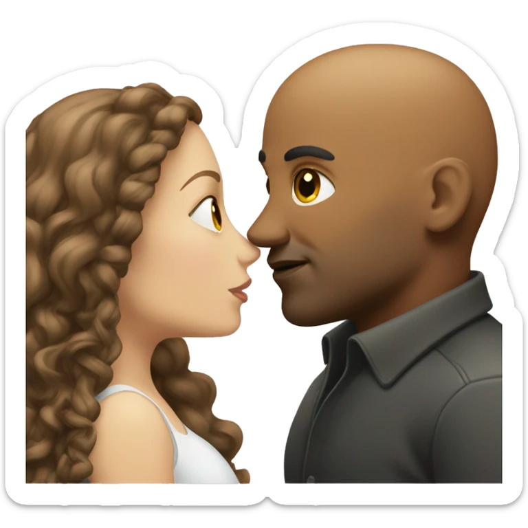 Brown bald man with chain hair kissing white woman with long brown hair sticker