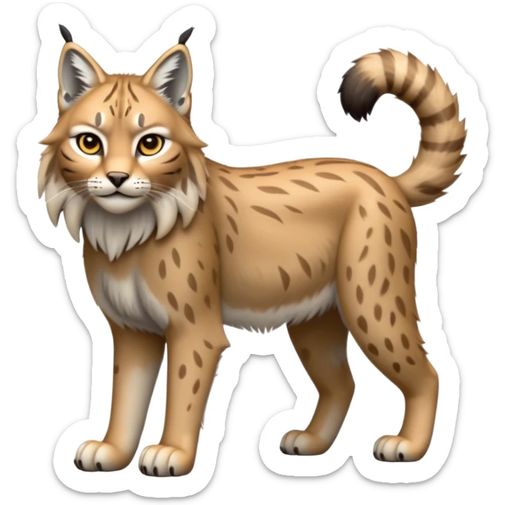 Cinematic-Lynx-Realistic-Full-Body-Standing on all fours-Emoji – head tilted dramatically, fur with faint spotting, long legs and large paws poised elegantly, simplified yet realistic focused features, highly detailed, glowing with an almost sarcastic glow zoomed out showing fluffy shoulders sticker