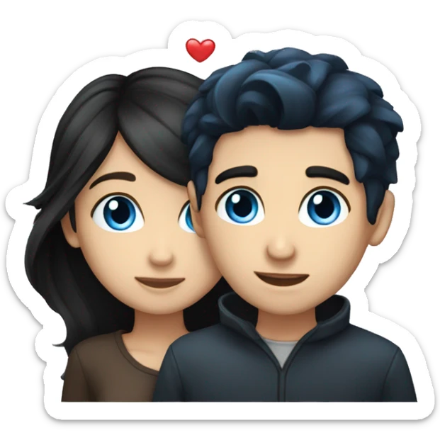 A blue eyed dark haired girl and a blue eyed dark hair boy in love  sticker