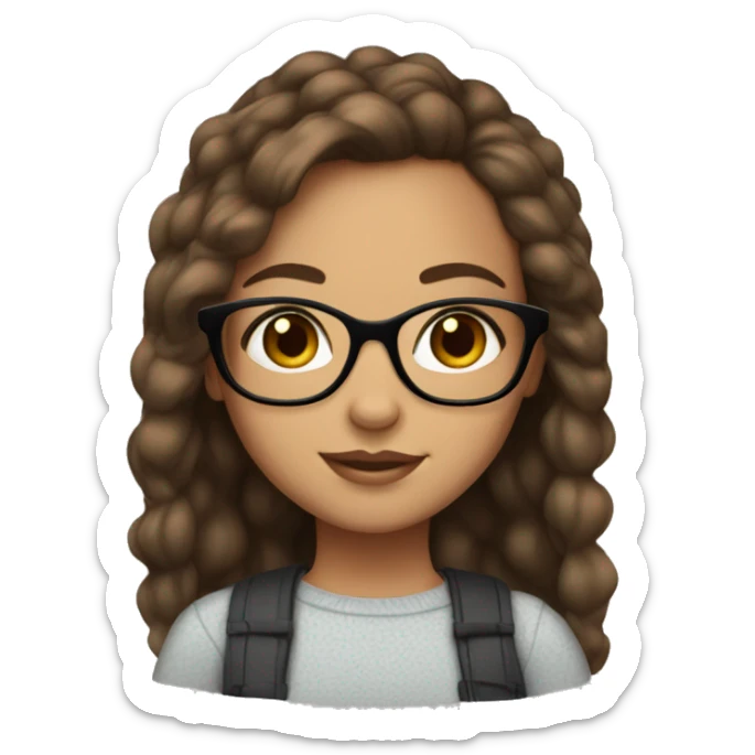 Girl with Brown hair, Brown eyes, cute glasses, cute earrings, cute eye lashes, light skin sticker