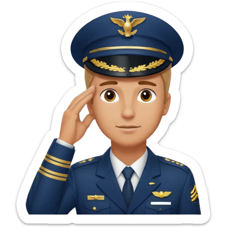 Un piloto de linea aérea con la mano en la frente con la pose firme sticker