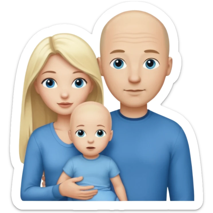 Eigene Familienbild - 3 Personen, Frau dunkle lange Haare,  Mann Glatze und blaue Augen, ein kind von 2 Jahren und blond und dunkle Augen  sticker
