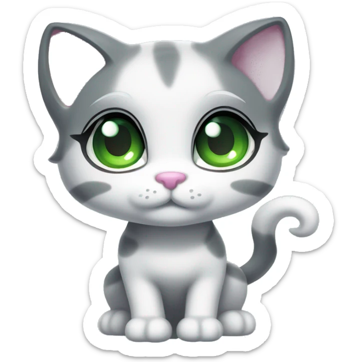 ethereal cute white and dark grey with green eyes cat littlest pet shop lisa frank style sticker