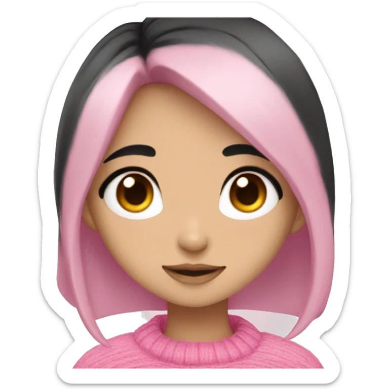 Anime girl with black hair and brown eyes wearing a pink sweater  sticker