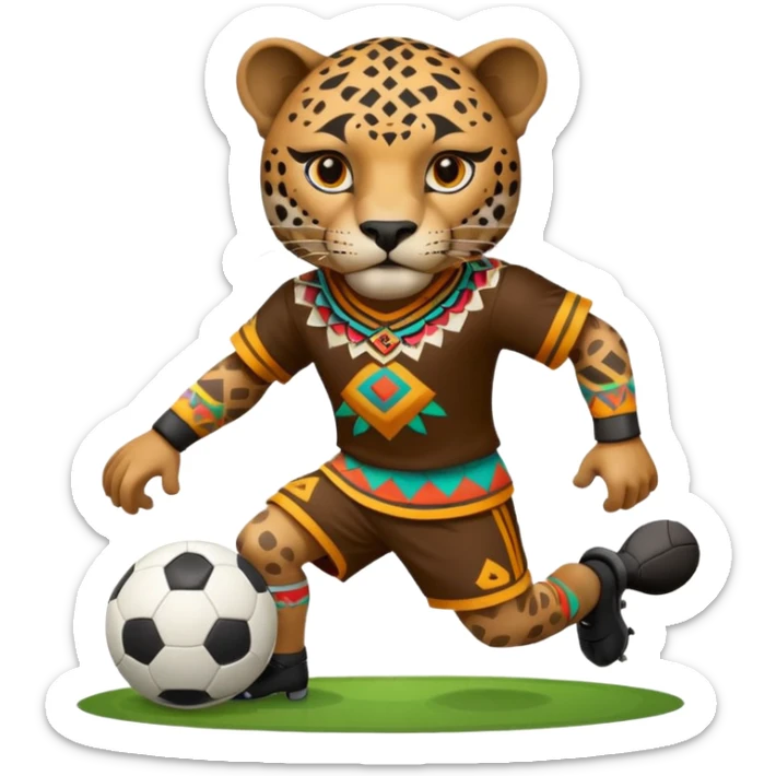 jaguar realista mexicano con vestimenta azteca que juega futbol sticker
