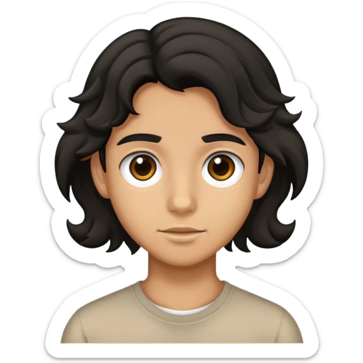 A tan teenager with black wavy hair and dark brown eyes sticker