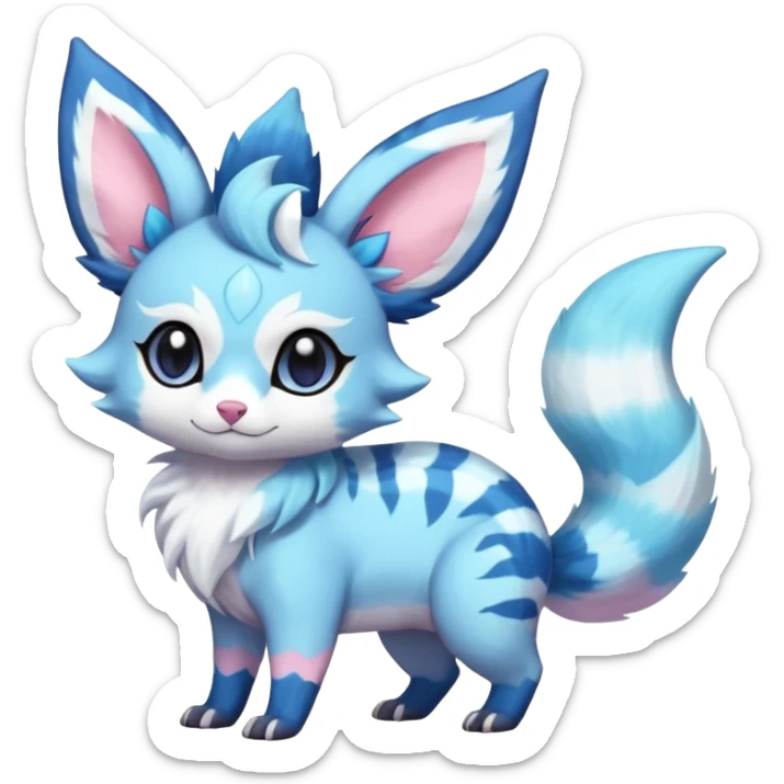 Rare realistic cute adorable epic aesthetic colorful Amaura-Sylveon-Vaporeon-Civet-Genet-species-Fakemon-hybrid-creature, with markings, full body sticker
